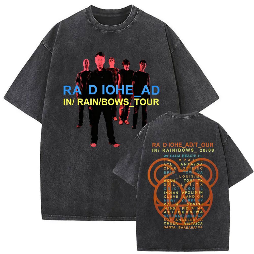 Washed Vintage Rock Band Radiohead In Rainbows Tour 2008 T-shirt Men Women Retro Casual Cotton T Shirts Men's Gothic Streetwear