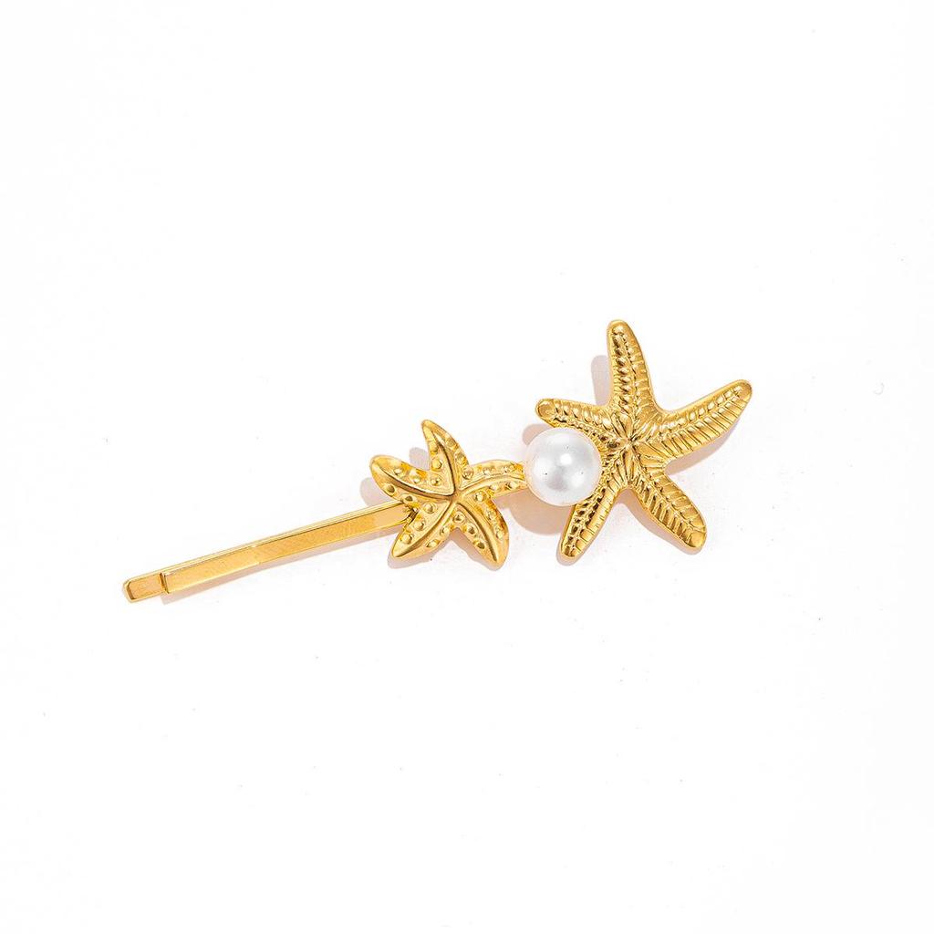 Zinc Alloy Flower and Pearl Hair Clip with Starfish and Shell Design for Women