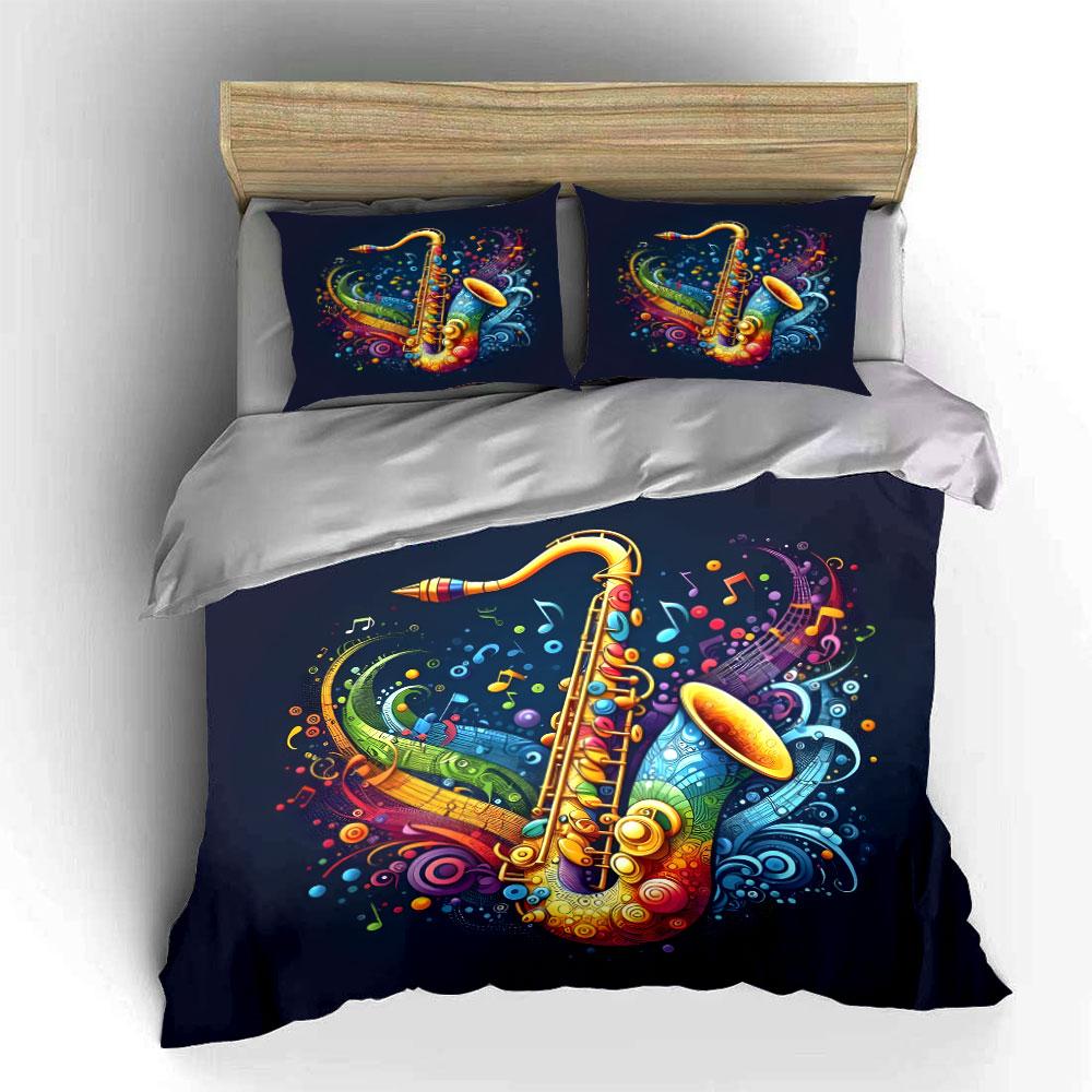 Colorful Saxophone Music Artwork Set Multiple Sizes Kid'S And Adults' Bedroom Exquisite 3Pc Bedding Set, Gift