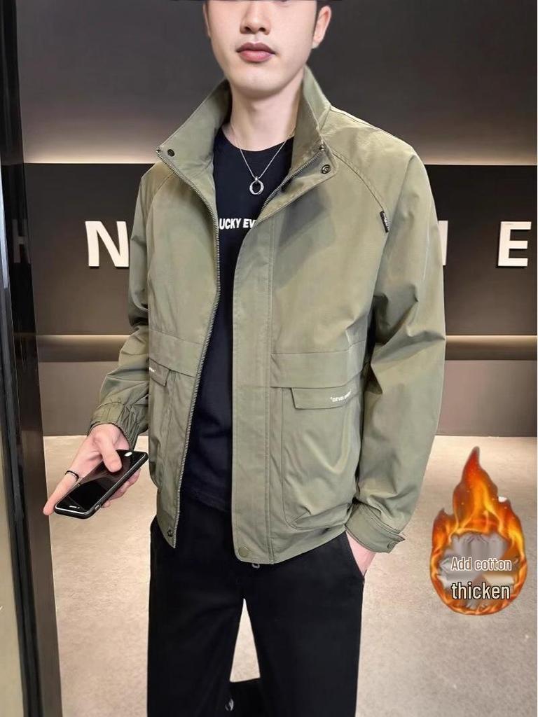 Trendy Men's Stand-Collar Padded Workwear Jacket - Warm, Loose, Versatile Autumn/Winter Outerwear