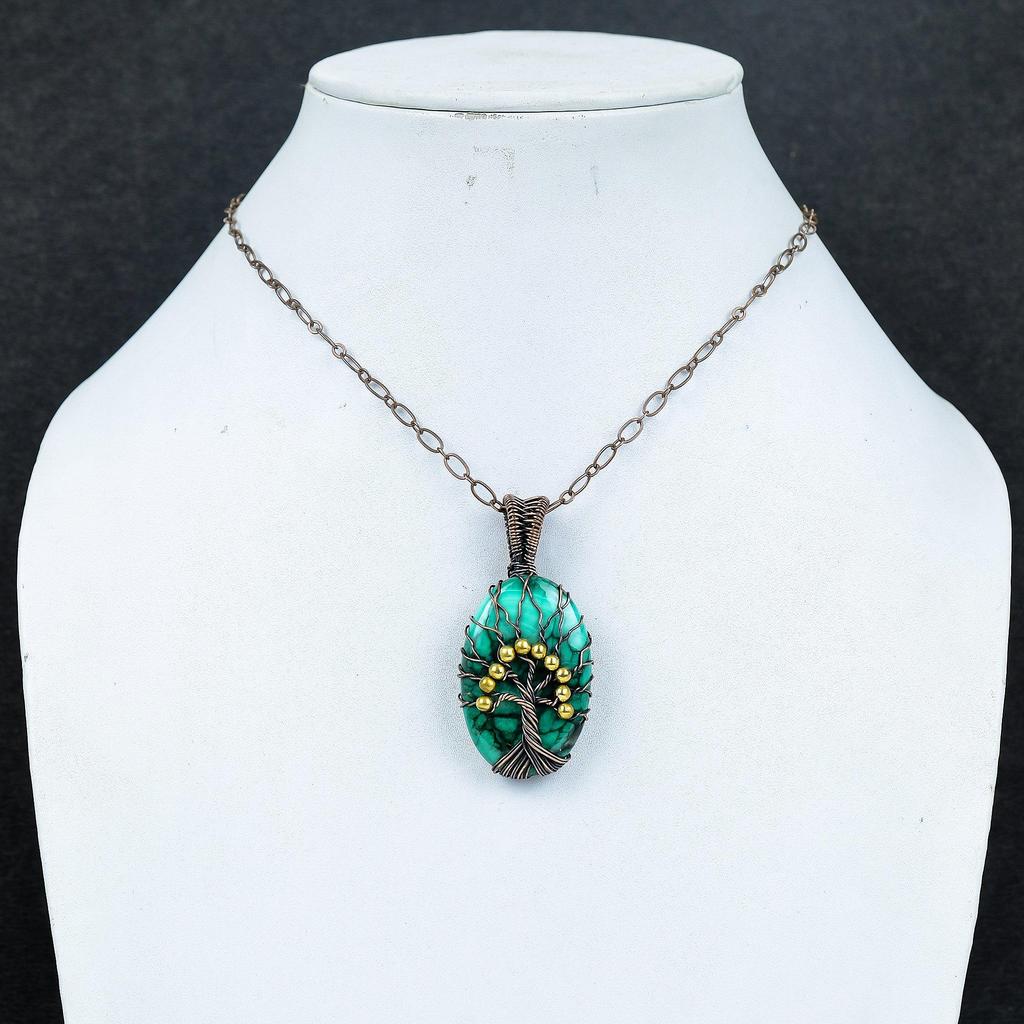 Tree Of Life Malachite Pendant,999 Copper Wire Wrapped Pendant Jewelry. Gift For Women Handmade Pendant Gemstone Jewelry