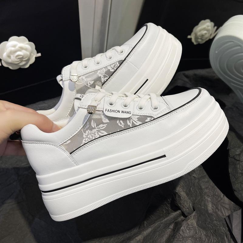 

Женские туфли на скрытой платформе-клине 2025 Лето Натуральная кожа Дышащая сетка Белые кроссовки Повседневные Универсальные 40