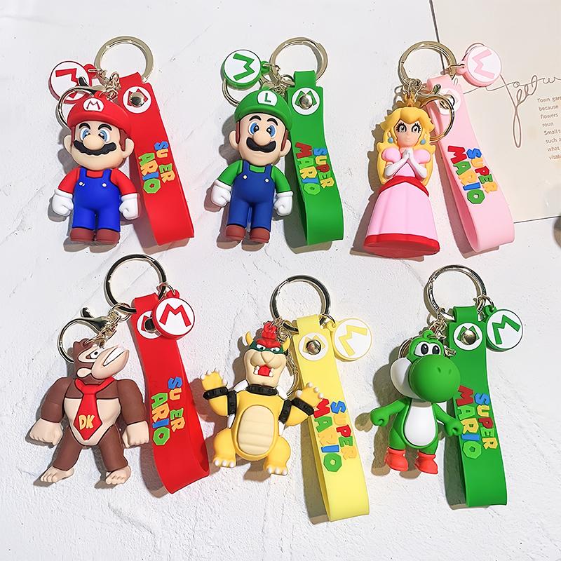 Anime Super Mario Bros Keychain Pendant Cartoon Mario Luigi Princess Peach Key Chain Backpack Bag Car Keyring Prop Gift