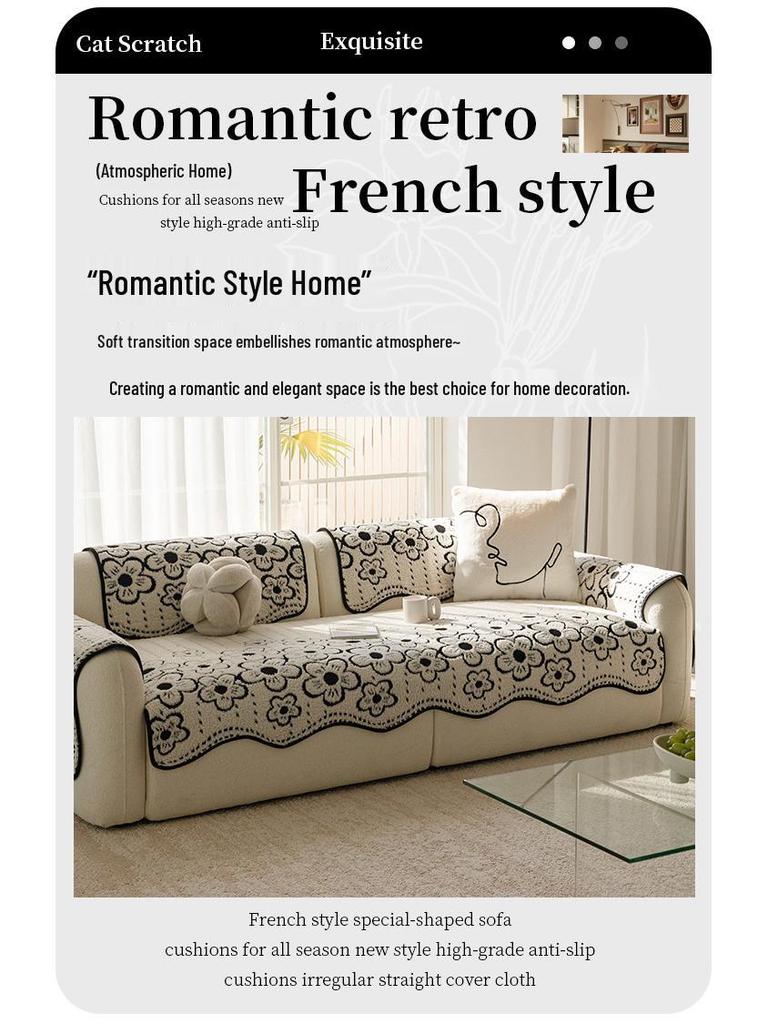 Shu Cotton Velvet Floral Jacquard Non-Slip Sofa Cushion, Thick Cream Style Cover for Autumn/Winter 2025