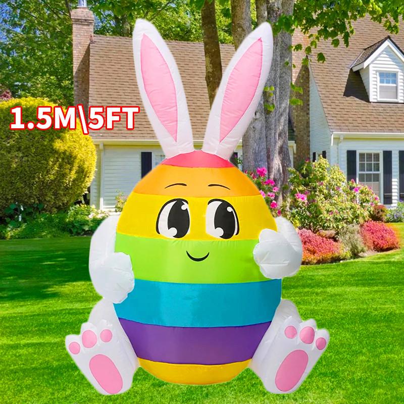 Multitypes Inflatable Toy Giant Rabbit Egg Happy Easter Inflated Model Decoration with LED Lights Bunny Outdoor Yard Bunny Decor