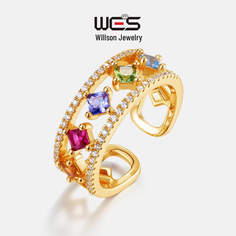 European & American Style S925 Silver Colored Zircon Double-Opening Square Ring - Light Luxury Retro Design