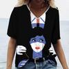 Ladies' V-neck T-shirt 3D Digital Printing Art Abstract Face Fashion Casual Trend Printed Short Sleeved Shirt