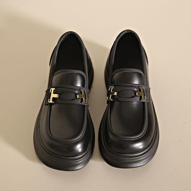 Platform British Style Small Leather Shoes Women's 2025 New Spring and Autumn Thick Heel Fashion Round Head One Pedal Casual Loafers