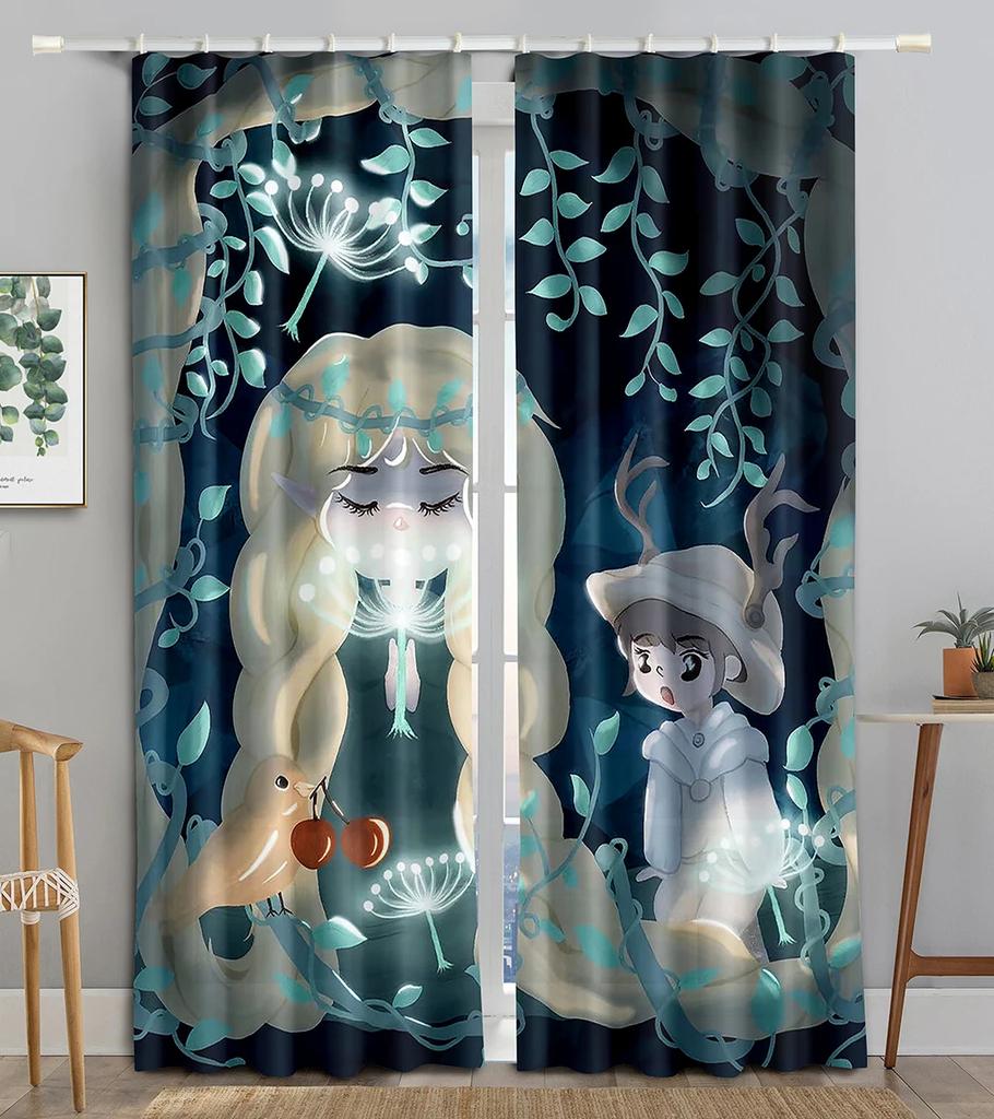 Cartoon Flower Floral Maid Girl Blackout Window Curtains for Bedroom Living Room Bathroom Kicthen Door Hall High Shading New