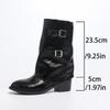 Fashion Sexy Metal Belt Buckle Black Riding Boots Women 2025 Autumn Retro Brown Medium Heel Ankle Boots Western Cowboy Shoes for Woman