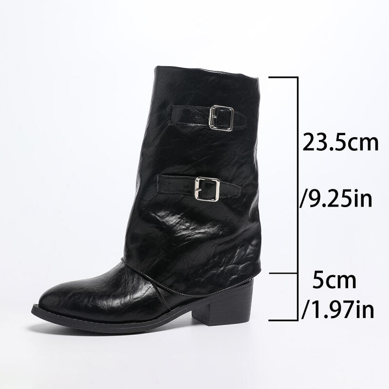 Fashion Sexy Metal Belt Buckle Black Riding Boots Women 2025 Autumn Retro Brown Medium Heel Ankle Boots Western Cowboy Shoes for Woman