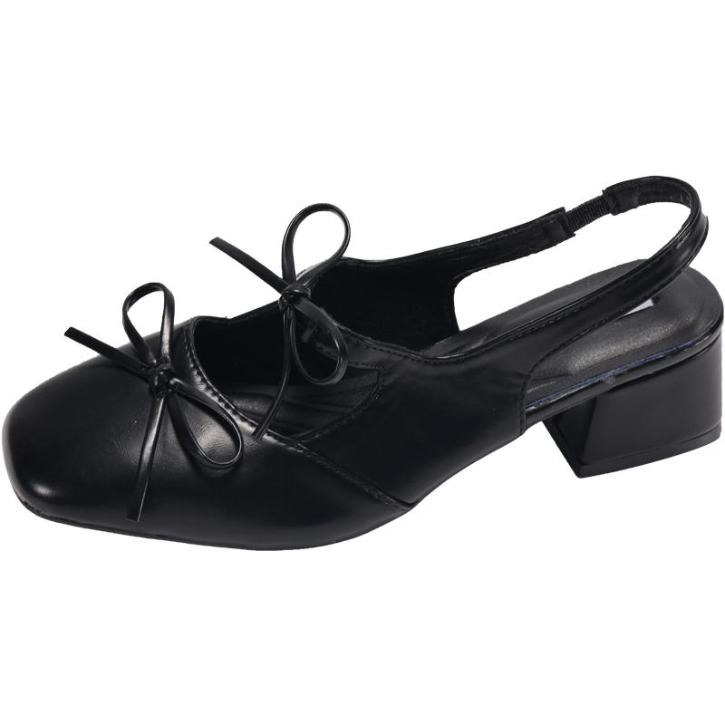 

Medium Heeled Mary Jane Sandals 2025 New Designer Women Shoes Fashion Double Bowknot Thick Heeled Ballet Shoes Ladies Soft Shoes 39 чорний
