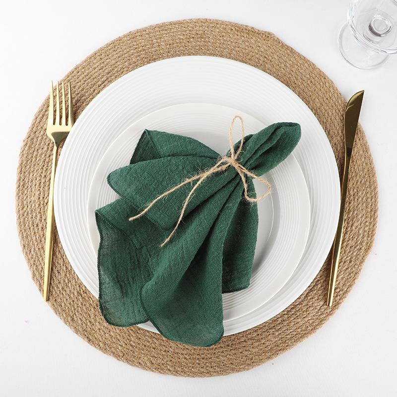 4PCS Pure Cotton Napkins Ins Style French Lock Edge Napkins Party Western Table Towels Decoration Fabric (Without Hemp Rope)