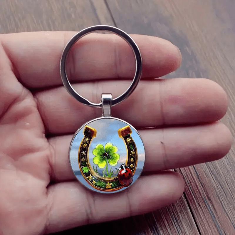 European & American Horseshoe and Clover Alloy Glass Keychain
