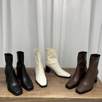 Tired Feet Year Square Head Winter Not Thin Boots Bare Boots Versatile Rear Zipper Long Thick Heel Elastic Wear