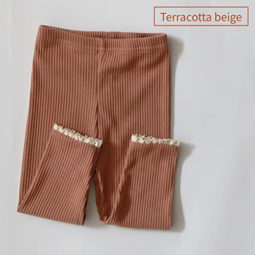 Girls' Baby Leggings, Leggings, and Pants, Solid Color with Ribbed, Lace, and Ruffles, Stylish and Simple, Korean Style (Cream, Size 80)