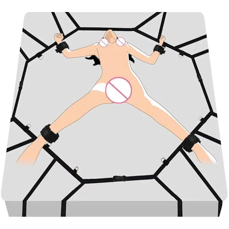 Bed Restraints Bondage Rope Kits Nylon Handcuffs Ankle Cuffs Sets Slave Erotic Adult Sex Toys for Couples Play Sexual Games