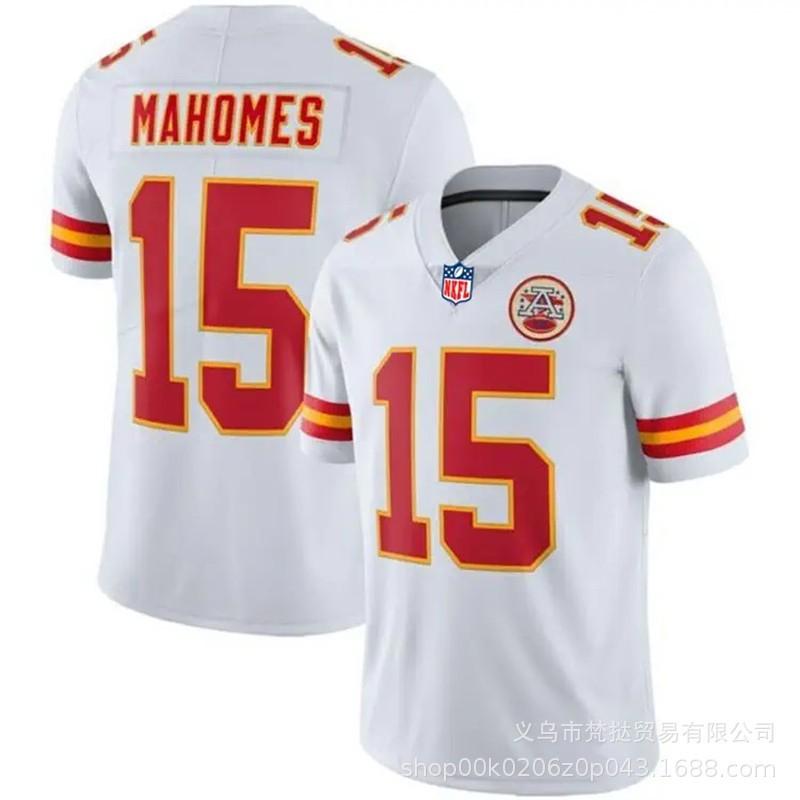 Pánský fotbalový dres NFL Kansas City Chiefs Mahomes 15 Kelce 87 Vyšívaný Červený Bílý Žlutý Krátký Rukáv Sportovní Oblečení