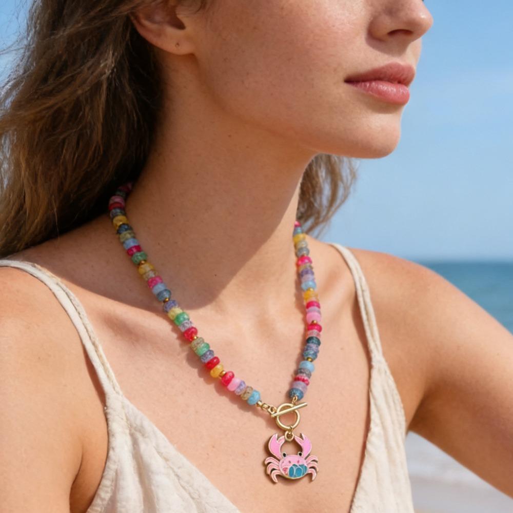 Handmade Crab Pendant Necklace Colorful Glass Beads Colorful Necklace Women Necklace for Women