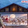 2D Winter Night Santa Sleigh Garage Door Cover, Reindeer & Moon Christmas Decor
