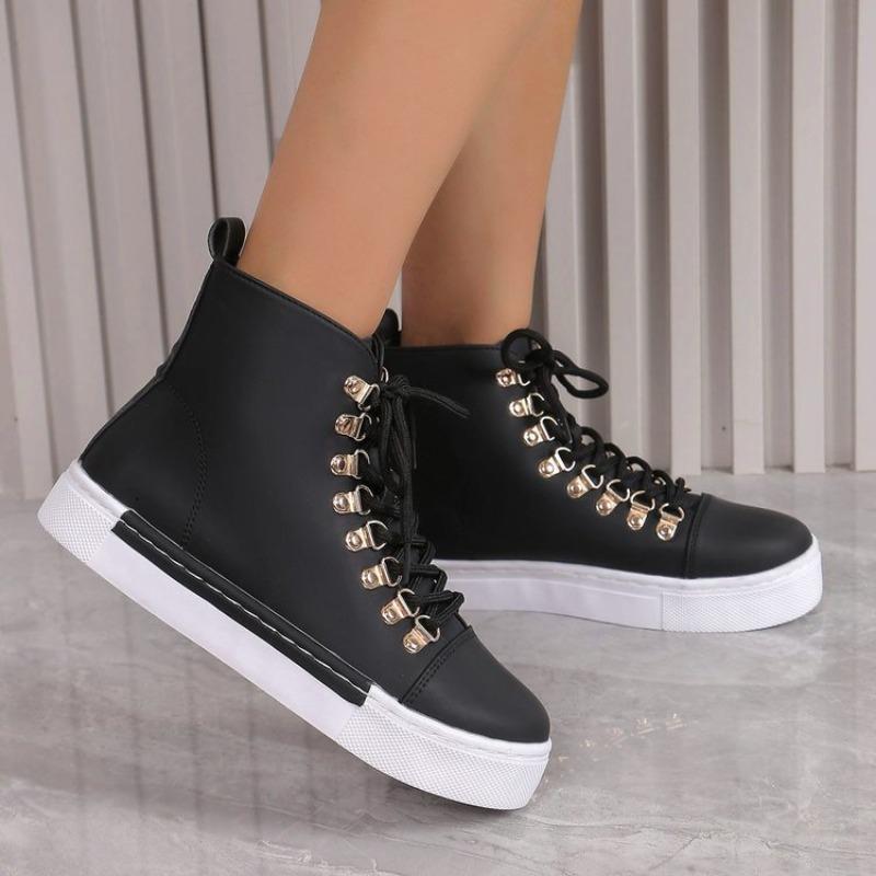 Large Size Casual High-top Boots for Women's Autumn and Winter New Lace-up Sports Leather Boots for Women's Cotton Boots for Women