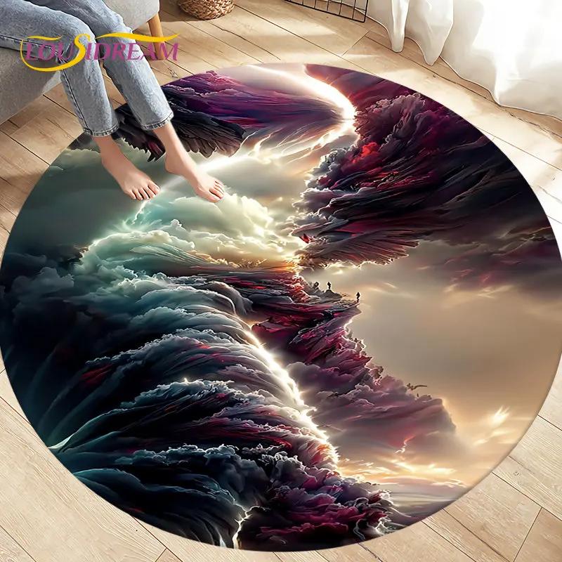 3D Natural ,Tornado, Cloud Area Rug,Round Carpet Rug for Living Room Bedroom Sofa Decoration,Kid Play Game Non-slip Floor Mat