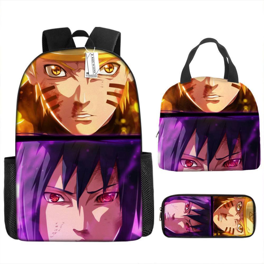 Naruto Schoolbag Elementary School Boys Large Capacity Schoolbag Lunch Bag Pencil Case Three-piece Set