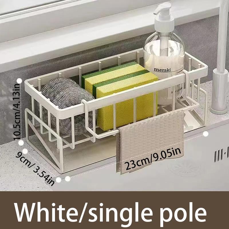 Black/White Kitchen Sink Cleaning Tool Storage Rack, Kitchen Stainless Steel Drainage Rack, Sponge Cleaner Storage Rack