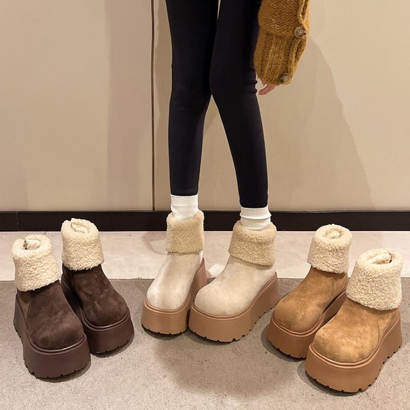 Fashion Winter Chunky Platform Heels Women Snow Boots Keep Warm Height Increase Warm Cartoon Short Booties Shoes Zapatos Mujer