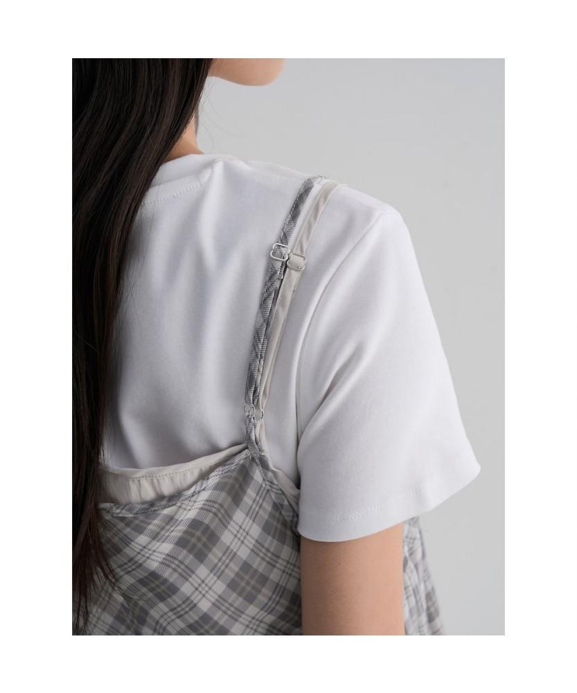 8SECONDS Sheer Check Layered Long Dress Beige