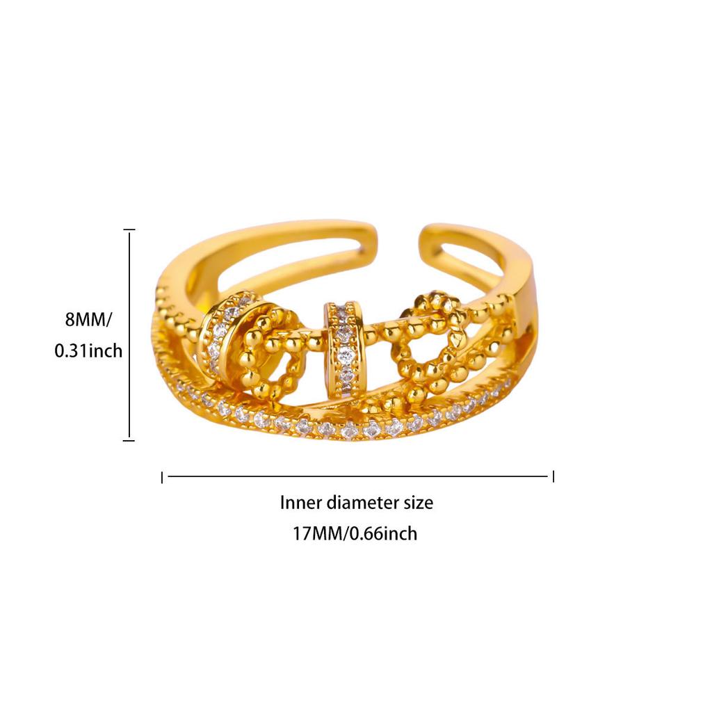 New Full Diamond Geometric Heart Ring Women's Niche Design Sense Exquisite Open Ring Temperament Versatile Personality Index Finger Ring