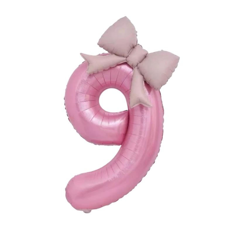 Pink Bowknot Number Balloon 40Inch Oversize Aluminum Foil Balloon Decoration For Kids Birthday Anniversary Wedding