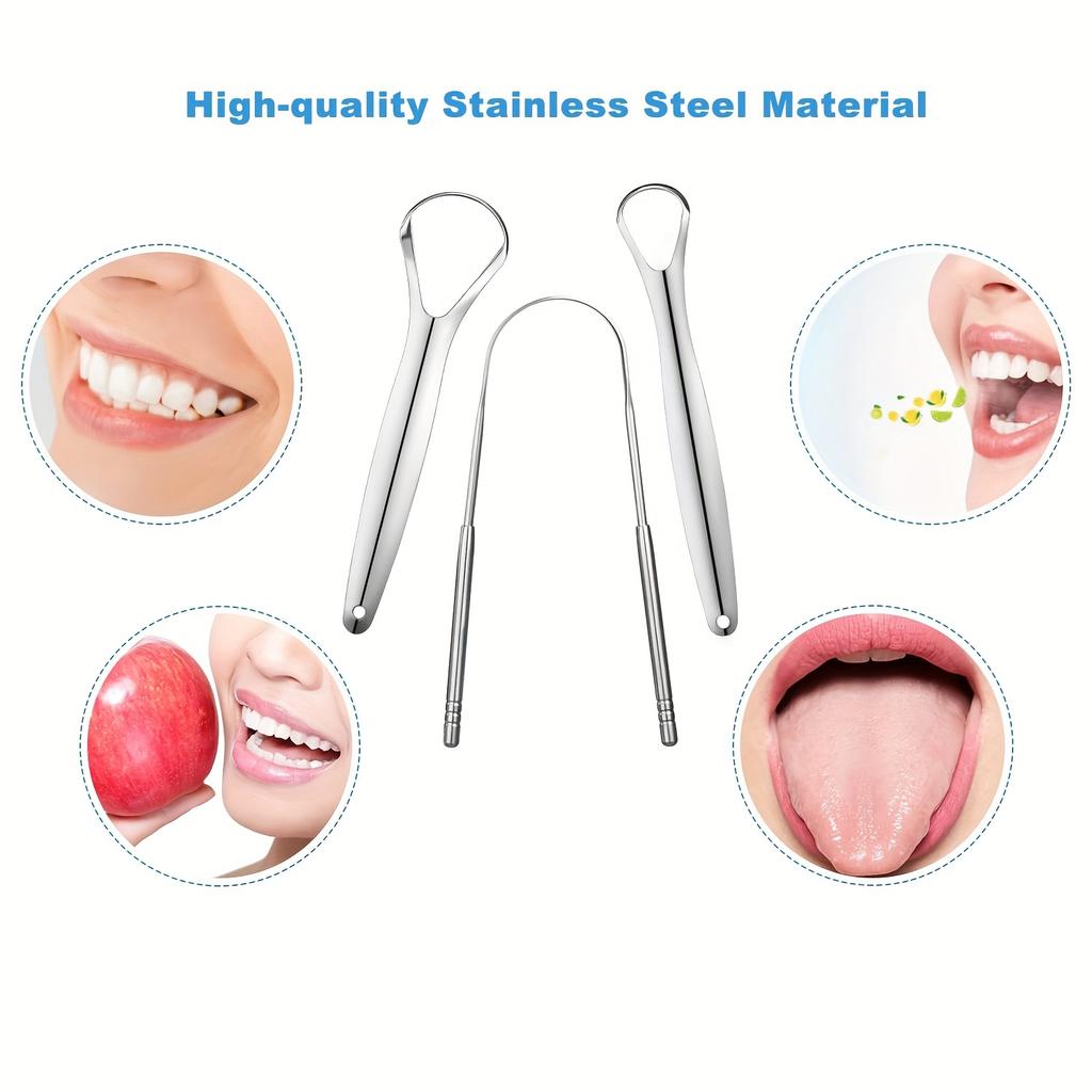 4Pcs Stainless Steel Tongue Scraper Oral Care Halitosis Cleaner Portable For Home And Clinic Use