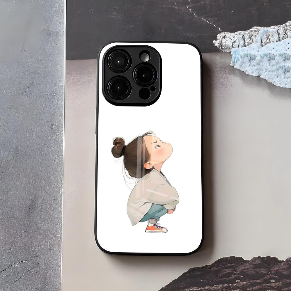 Cute Angry Little Girl Phone Case For IPhone 17 Air 16 E Pro Max 15 14 13 Mini 12 Pro 11 Max Plus Black Glass Cover
