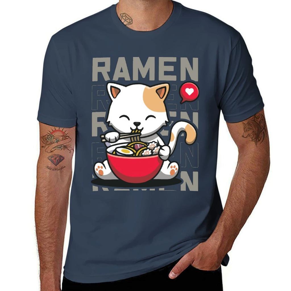 Cute Cate Eating Raunisex Noodles Kawaii Kittie Eating Japanese Noodle Tshirt Unisex T Shirts High Quality Luxury Brand Tshirt