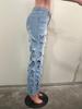 M-6202 European and American Spring/Summer Women's Fashionable Sexy Ripped Washed Denim Pants
