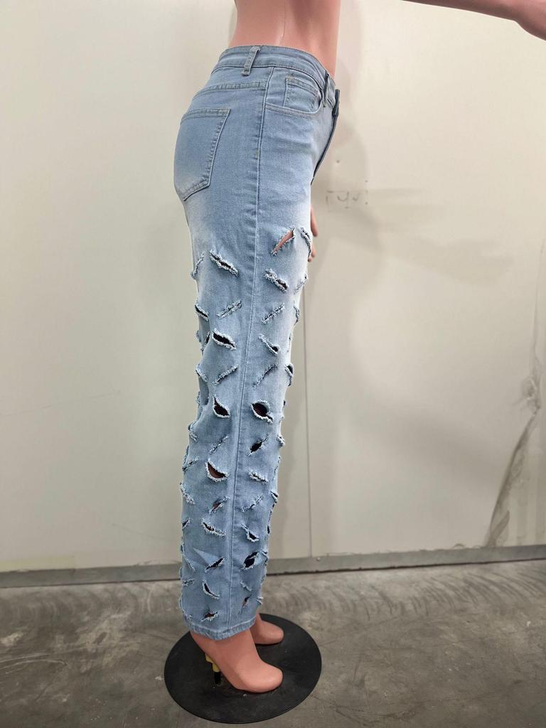 M-6202 European and American Spring/Summer Women's Fashionable Sexy Ripped Washed Denim Pants