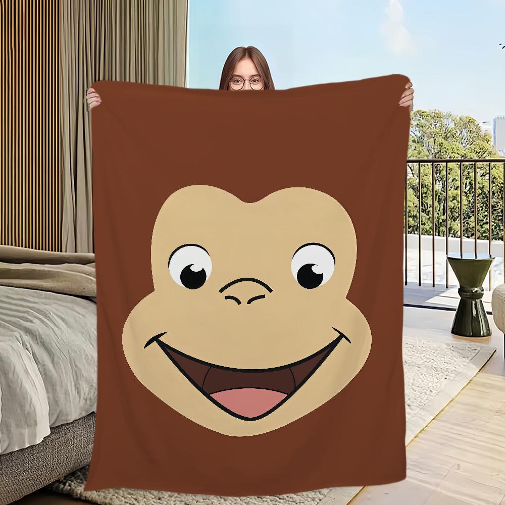 Cartoon Funny Art Monkey C-Curious G-George Flannel Warm Soft Plush Blanket for Sofa Living Room Office Bedroom Travel Gift