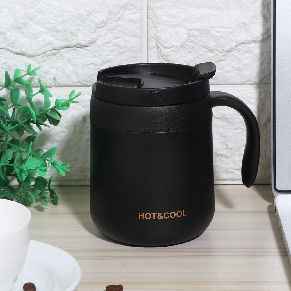 Doppelwandige Edelstahl Vakuumisolierte Kaffeebecher Tasse mit Henkel für Zuhause Büro Schwarz 350ML