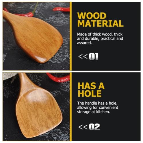 Luxshiny Wooden Wok Spatula Turner with Long Handle, Frying Shovel, Wok Shovel, Cooking Spoon, Kitchen Utensil, Flat Frying Spatula, Cooking Shovel, F