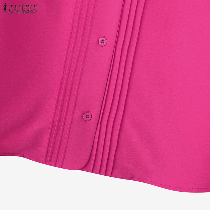 ZANZEA Damen Freizeit Rundhals Einfarbig 3/4 Ärmel Bluse