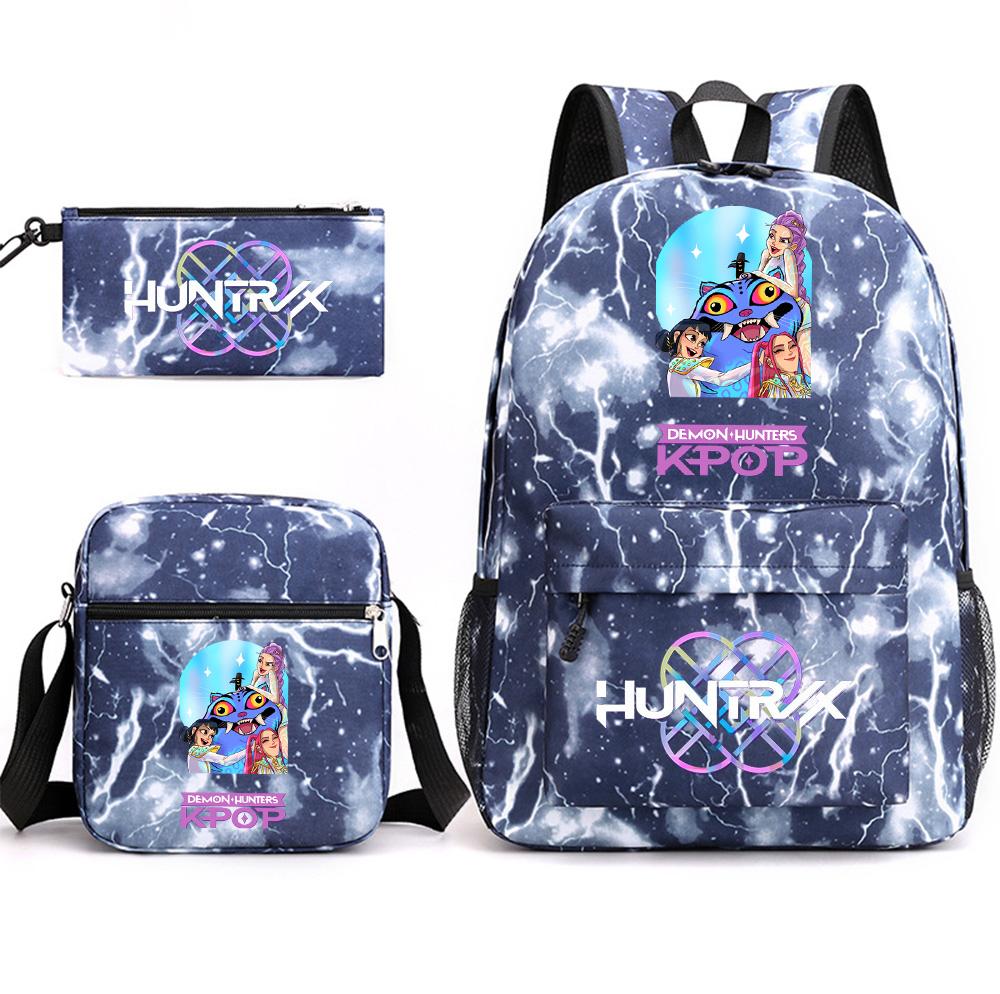 Set da 3 pezzi Anime Cartone Animato K-Pop Cacciatori di Demoni Zaino Stampato con Borsa a Tracolla Astuccio per Ragazzo Ragazza Adolescente Zaino Scolastico di Grande Capacità