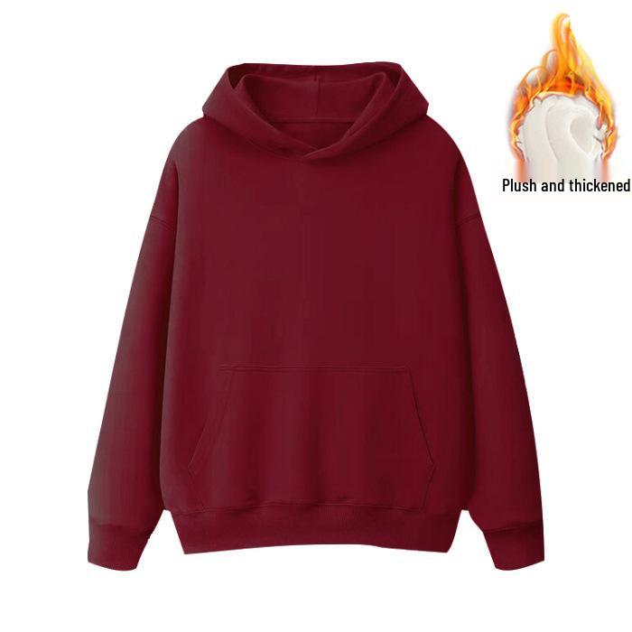

Худи унисекс оверсайз с флисовой подкладкой - Однотонное, со спущенным плечом, большого размера XL вино красного