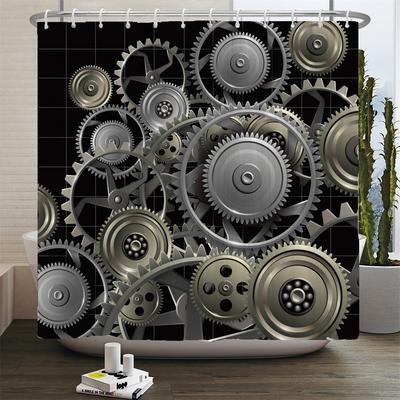 Old Retro Metal Industry Style Shower Curtain Waterproof Bathroom Curtain Art Individuality Home Decorative Curtain With Hooks