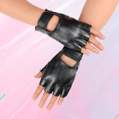 Half Finger Leather Gloves Ladies Reveal Finger Dance Outdoor Sports Cycling Driving Street Dance Fitness Half Finger PU Gloves