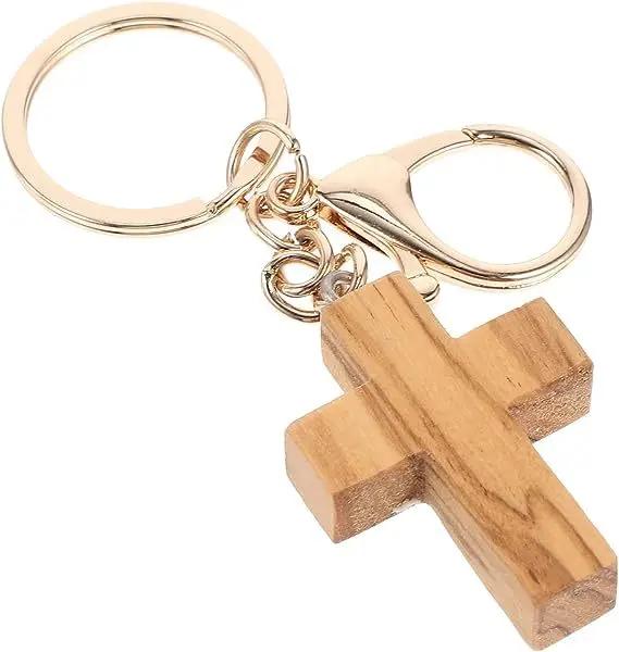 Olive Wood Cross Keychain Creative Handmade Wooden Cross Pendant DIY Decoration Pendant Holiday Gift