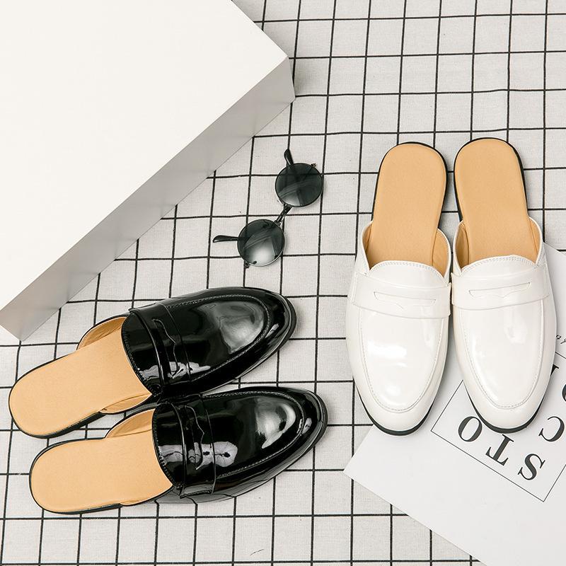 2025 summer new men's business casual leather shoes Korean version trend versatile half slippers breathable trendy men's shoes large size