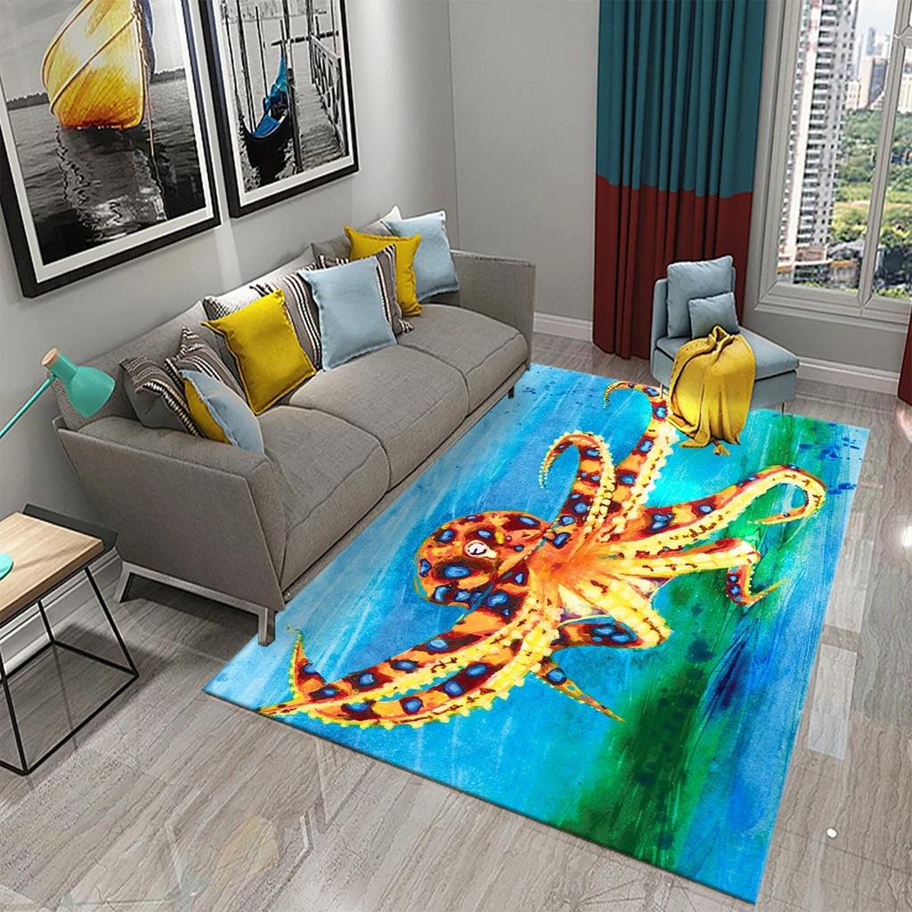 3D Ocean Themed Funny Octopus Carpet For Home Bedroom Decorative Living Room Bathroom Entrance Non-Slip Kitchen Carpet
