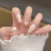 24 Pcs White Almond Press On Nails Mid Length Full Cover Fake Nails With Flower Bow Design Artificial Nail Tips