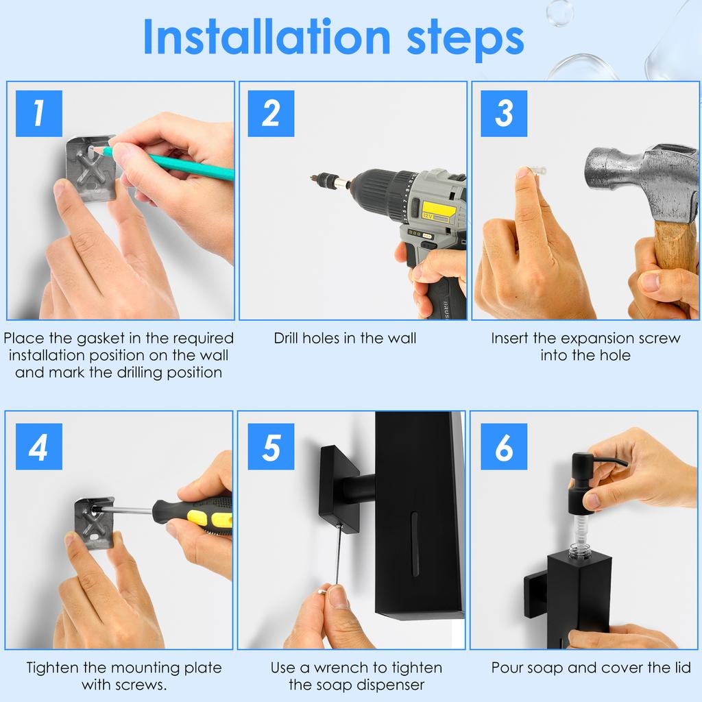 Stainless Steel Soap Dispenser Bathroom Wall Mounted Hand Liquid Shampoo Dispenser for Bathroom Kitchen Home Hotel